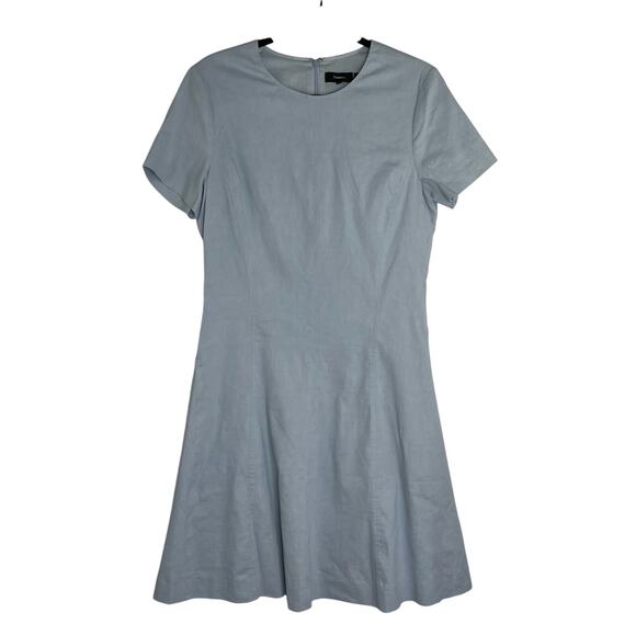 Theory Light Blue Linen Blend Lined Mini Dress Women's Size 10 - Picture 1 of 11
